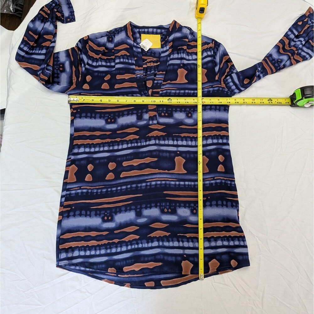 Aaron Ashe Tunic Women's XS Blue V Neck Silk Top Minimalist Quiet Luxury Career - Picture 8 of 10